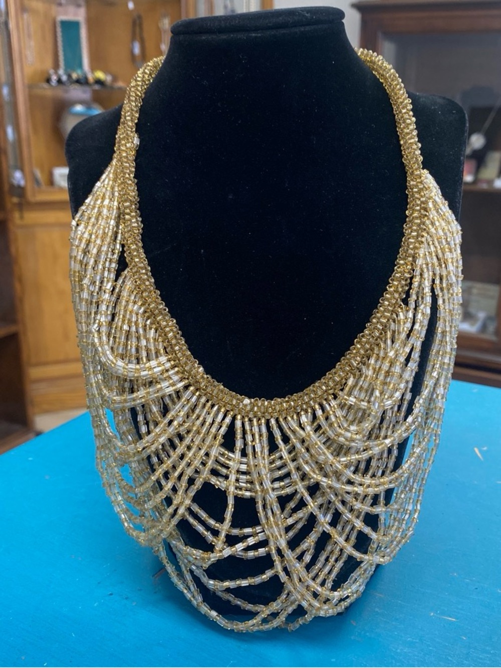 Stunning Gold Beaded Multi-Strand Statement Necklace